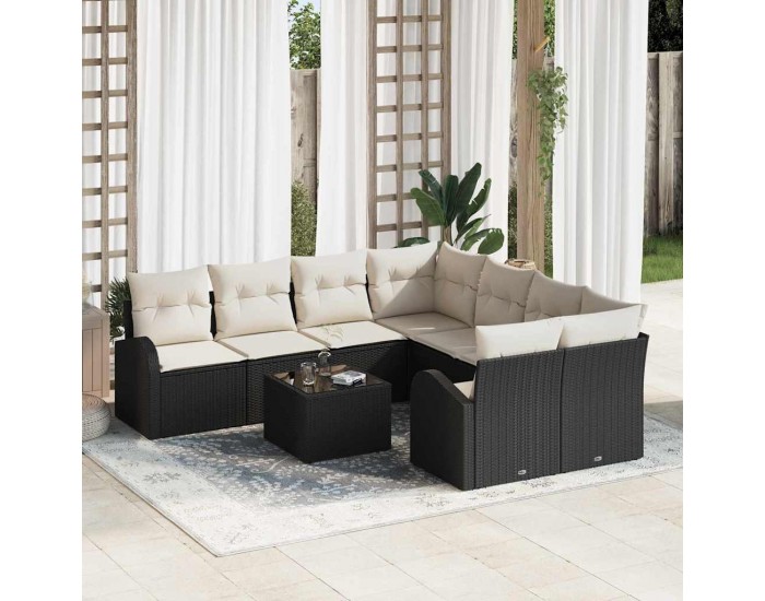 Sonata H Градински Софа Комплект 9 pcs Черен и кремав 55 x 55 x 37 см
