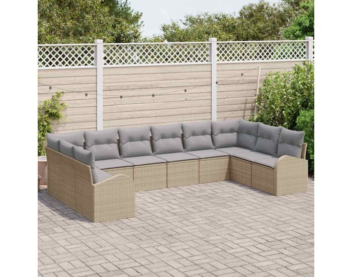 Sonata Set de canapele pentru grădină 10 buc. Beige și gri deschis