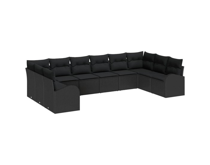 Sonata Set de canapele pentru grădină 10 buc. Negru poliratan