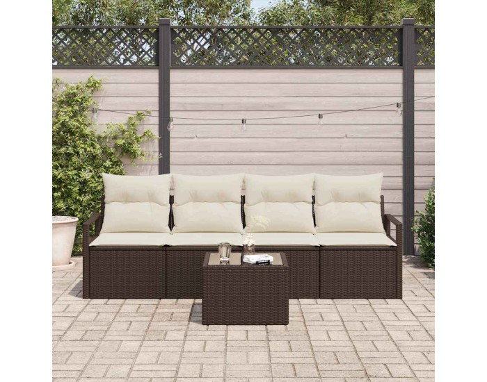 Sonata H Градински Софа Комплект 5 pcs Кафяв и Кремав 55 x 55 x 37 см