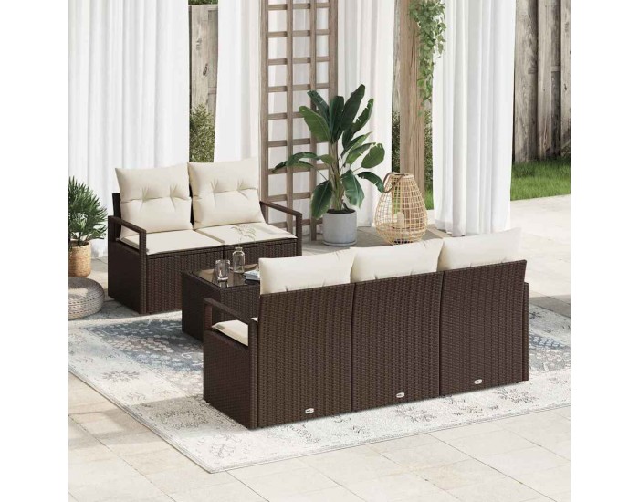 Sonata H Градински Софа Комплект 6 pcs Кафяв и Кремав 55 x 55 x 37 см