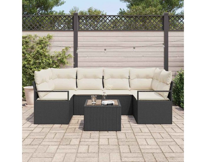 Sonata H Градински Софа Комплект 7 pcs Черен и кремав 55 x 55 x 37 см