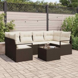 Sonata H Градински Софа Комплект 7 pcs Кафяв и Кремав 55 x 55 x 37 см - Canapele și bănci de grădină