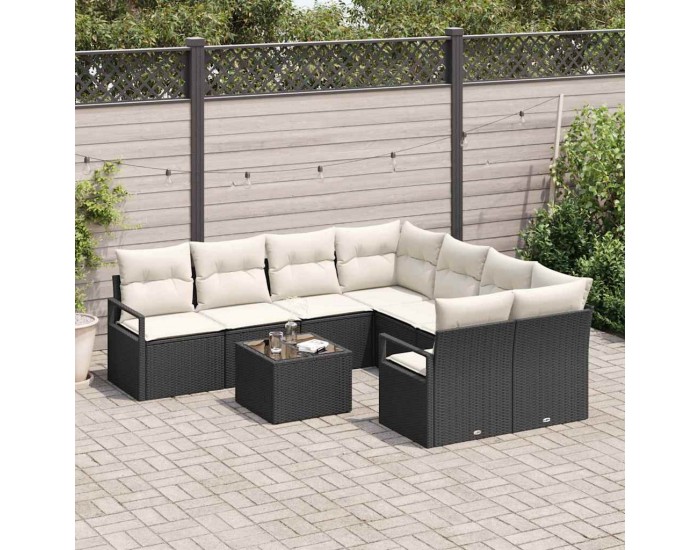 Sonata H Градински Софа Комплект 9 pcs Черен и кремав 55 x 55 x 37 см