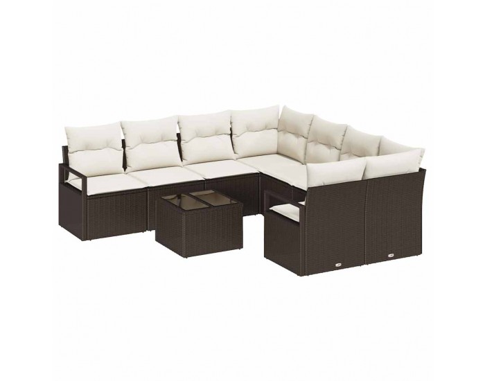 Sonata H Градински Софа Комплект 9 pcs Кафяв и Кремав 55 x 55 x 37 см