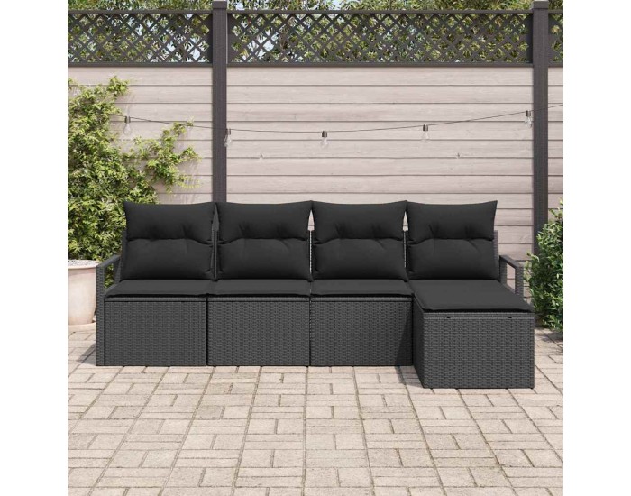 Sonata H Градински Софа Комплект 5 pcs Черно Полиратан, Покрит метал