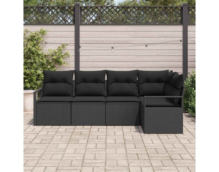 Sonata Set de canapele pentru grădină 5 buc. Negru poliratan