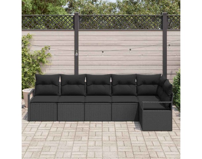 Sonata H Градински Софа Комплект 6 pcs Черно Полиратан, Покрит метал