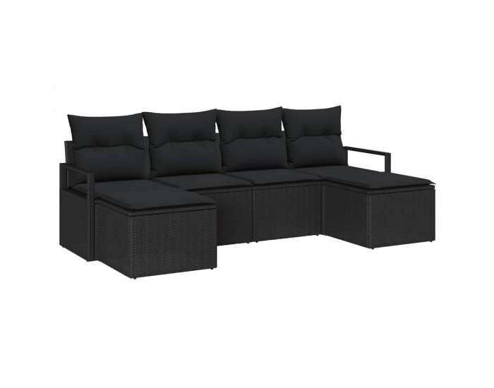 Sonata H Градински Софа Комплект 6 pcs Черно Полиратан, Покрит метал