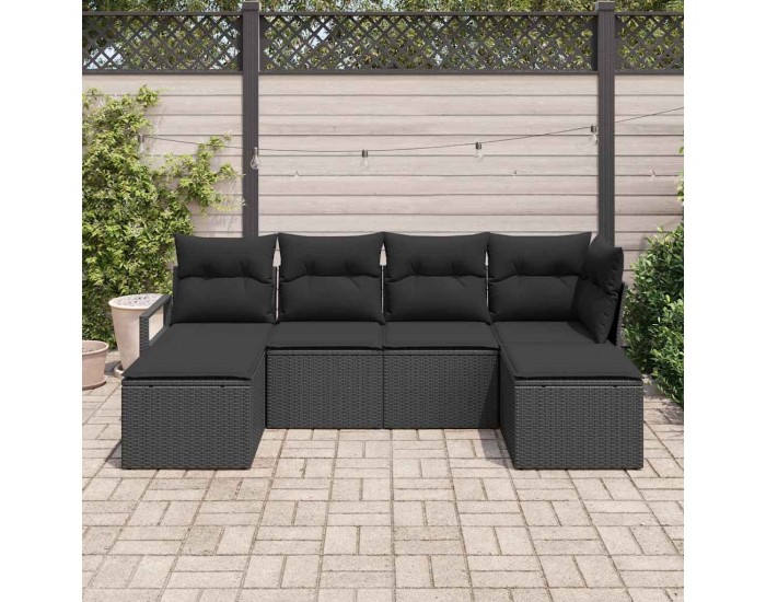 Sonata H Градински Софа Комплект 6 pcs Черно Полиратан, Покрит метал