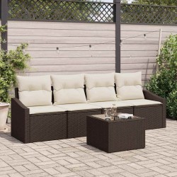 Sonata H Градински Софа Комплект 5 pcs Кафяв и Кремав 55 x 55 x 37 см - Canapele și bănci de grădină