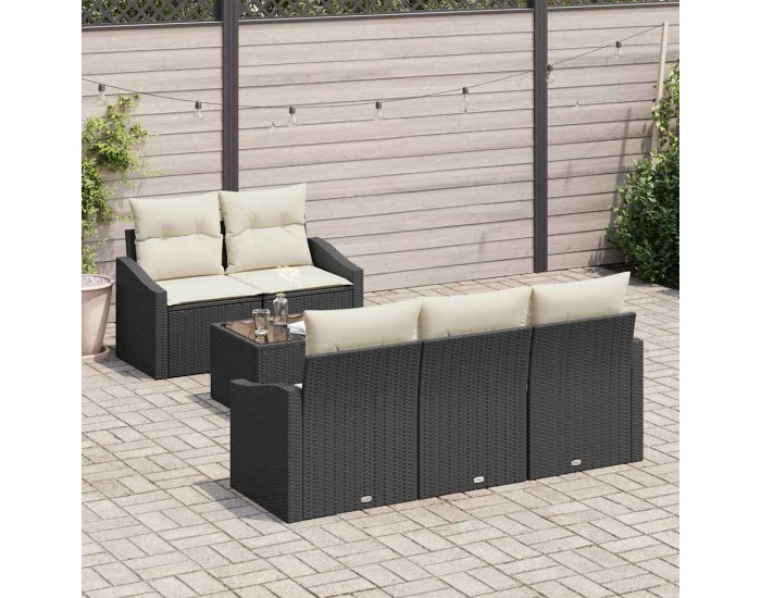 Sonata H Градински Софа Комплект 6 pcs Черен и кремав 55 x 55 x 37 см