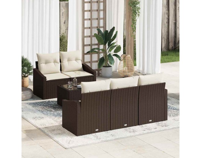 Sonata H Градински Софа Комплект 6 pcs Кафяв и Кремав 55 x 55 x 37 см