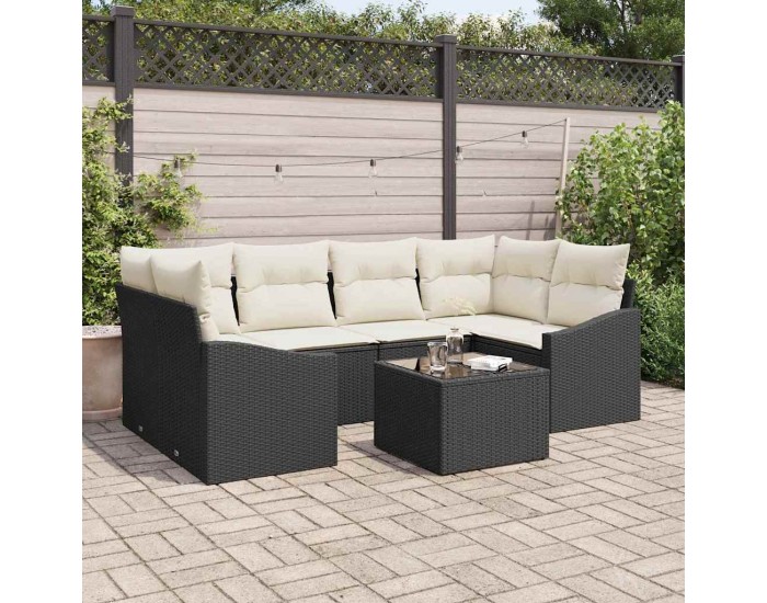 Sonata H Градински Софа Комплект 7 pcs Черен и кремав 55 x 55 x 37 см