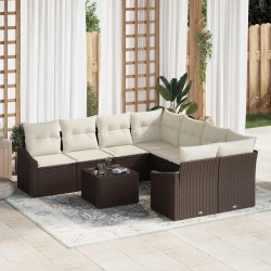 Sonata H Градински Софа Комплект 9 pcs Кафяв и Кремав 55 x 55 x 37 см - Canapele și bănci de grădină