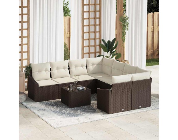 Sonata H Градински Софа Комплект 9 pcs Кафяв и Кремав 55 x 55 x 37 см