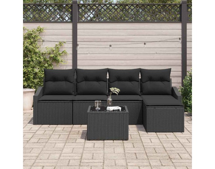 Sonata H Комплект за хранене в градината с възглавница 6 pcs Черно
