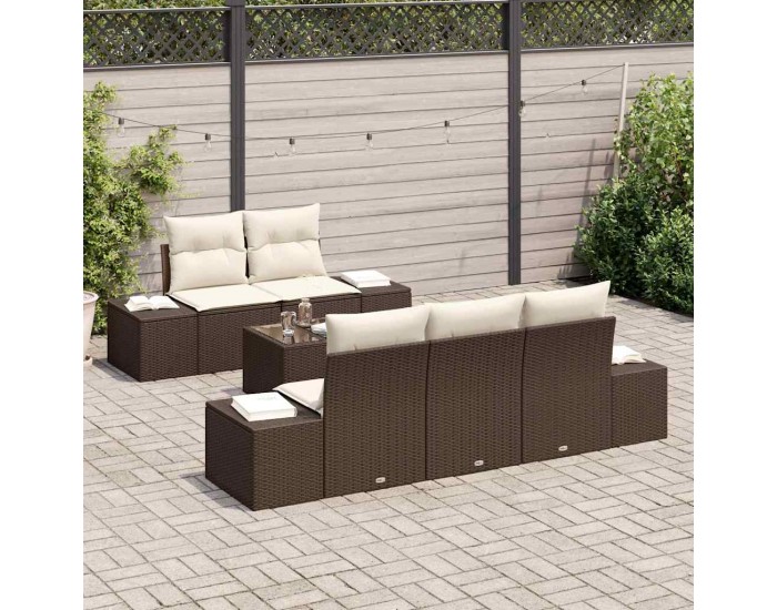 Sonata H Градински Софа Комплект 6 pcs Кафяв и Кремав 55 x 55 x 37 см