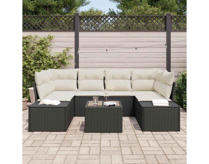 Sonata H Градински Софа Комплект 7 pcs Черен и кремав 55 x 55 x 37 см