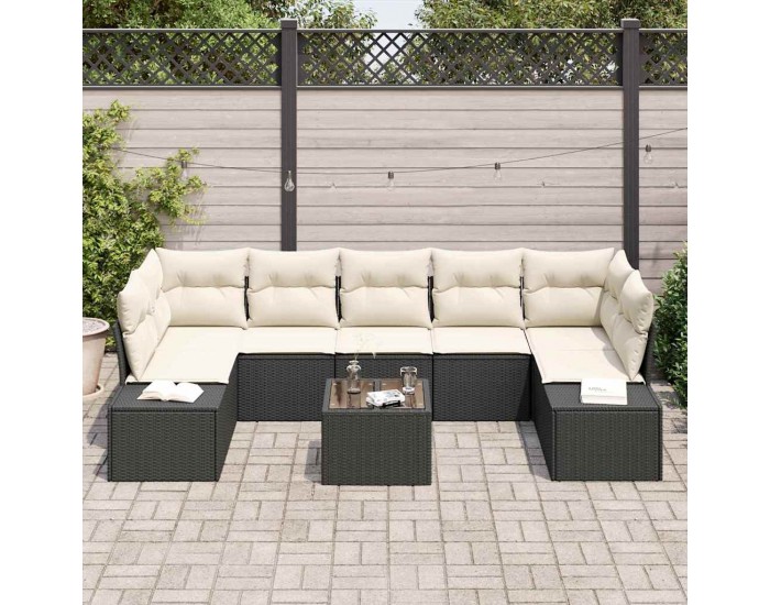 Sonata H Градински Софа Комплект 8 pcs Черен и кремав 55 x 55 x 37 см