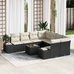 Sonata H Градински Софа Комплект 9 pcs Черен и кремав 55 x 55 x 37 см - Canapele și bănci de grădină