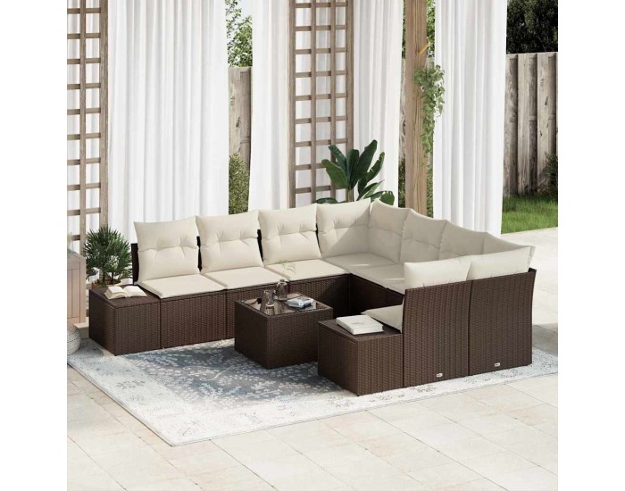 Sonata H Градински Софа Комплект 9 pcs Кафяв и Кремав 55 x 55 x 37 см
