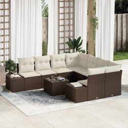 Sonata H Градински Софа Комплект 9 pcs Кафяв и Кремав 55 x 55 x 37 см - Canapele și bănci de grădină