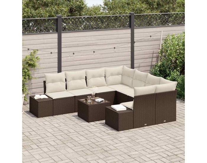Sonata H Градински Софа Комплект 9 pcs Кафяв и Кремав 55 x 55 x 37 см