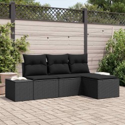 Sonata H Градински Софа Комплект с възглавница 4 pcs Черно - Canapele și bănci de grădină