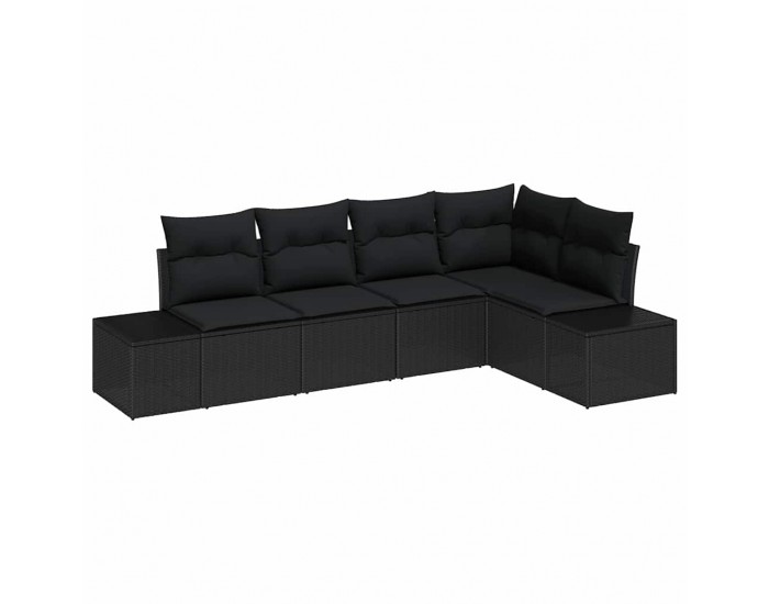 Sonata H Градински Софа Комплект 5 pcs Черно Полиратан, Покрит метал
