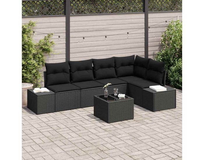 Sonata H Градински Софа Комплект 6 pcs Черно Полиратан, Покрит метал