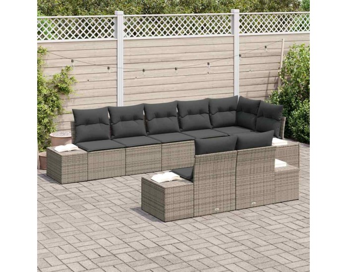 Sonata Set de canapele pentru grădină 8 buc. Gri Rattan poli