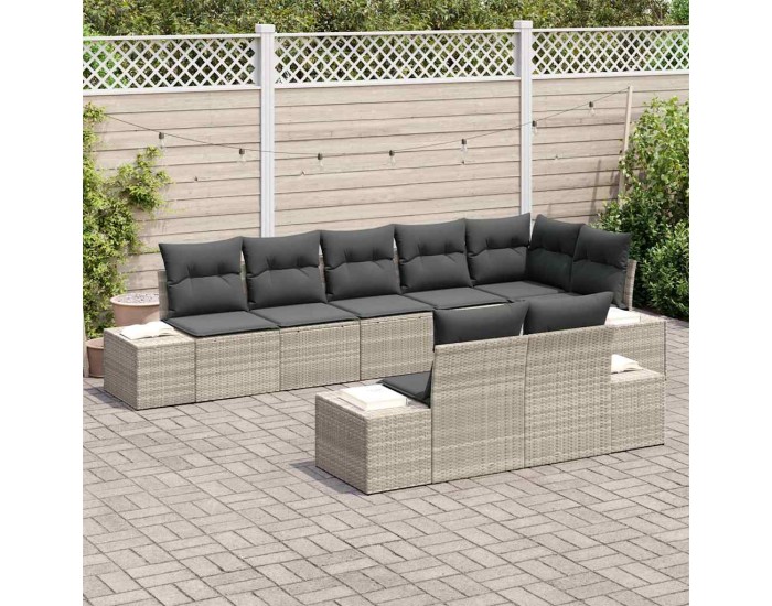 Sonata Set de canapele pentru grădină 8 buc. Gri deschis Rattan poli