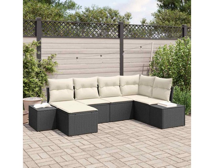 Sonata H Градински Софа Комплект 6 pcs Черно и кремаво 264 x 154 x 85 см