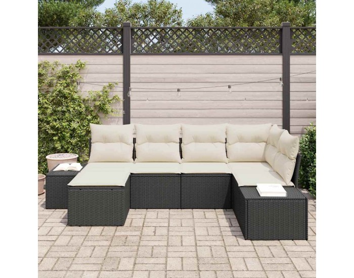 Sonata H Градински Софа Комплект 6 pcs Черно и кремаво 264 x 154 x 85 см