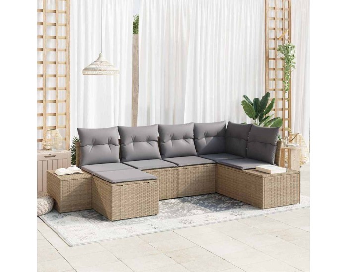 Sonata Set de canapele pentru grădină 6 buc. Beige și gri deschis