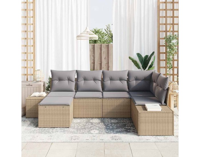 Sonata Set de canapele pentru grădină 6 buc. Beige și gri deschis