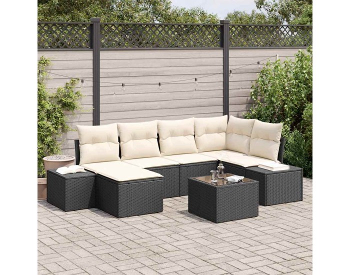 Sonata H Градински Софа Комплект 7 pcs Черно и кремаво 264 x 154 x 85 см