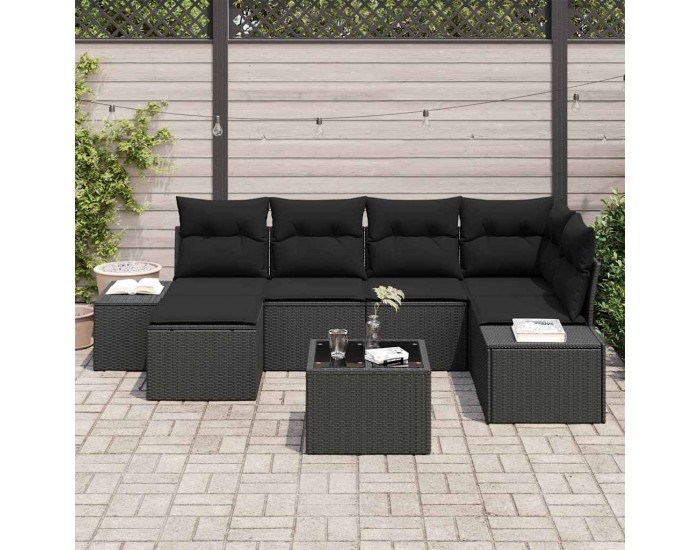 Sonata H Градински Софа Комплект 7 pcs Черно 264 x 154 x 85 см Полиратан