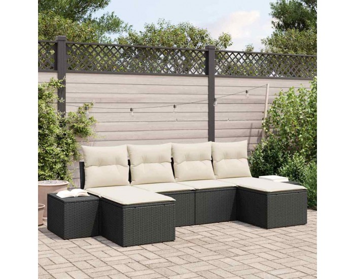 Sonata H Градински Софа Комплект 6 pcs Черно и кремаво 184 x 62 x 85 см
