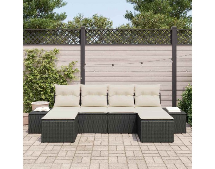 Sonata H Градински Софа Комплект 6 pcs Черно и кремаво 184 x 62 x 85 см