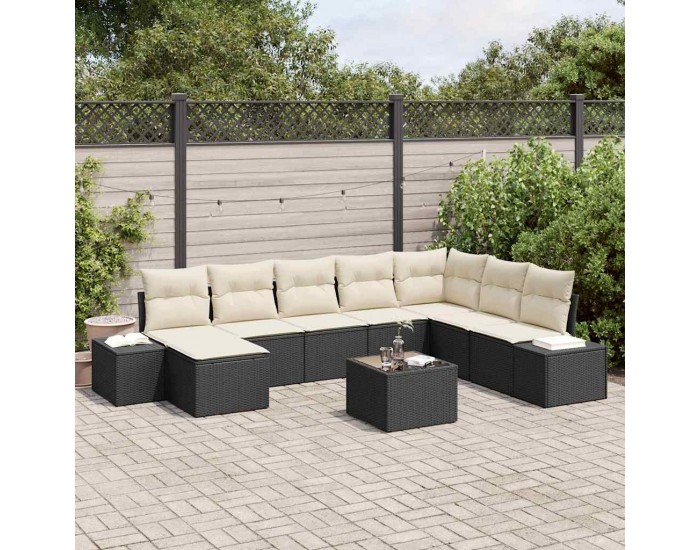 Sonata H Градински Софа Комплект 9 pcs Черно и кремаво 319 x 209 x 85 см