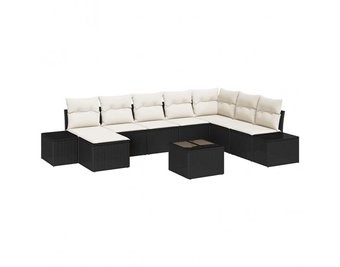 Sonata H Градински Софа Комплект 9 pcs Черно и кремаво 319 x 209 x 85 см