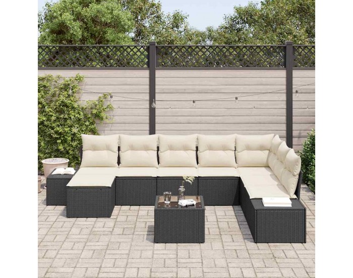 Sonata H Градински Софа Комплект 9 pcs Черно и кремаво 319 x 209 x 85 см
