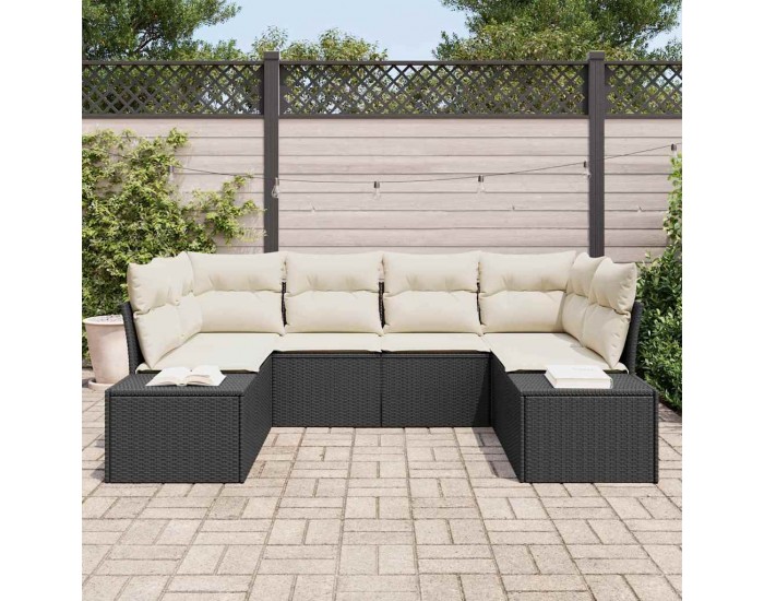 Sonata H Градински Софа Комплект 6 pcs Черно и кремаво 234 x 154 x 85 см