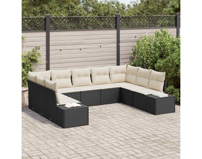 Sonata H Градински Софа Комплект 9 pcs Черно и кремаво 289 x 209 x 85 см