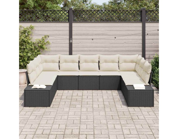 Sonata H Градински Софа Комплект 9 pcs Черно и кремаво 289 x 209 x 85 см