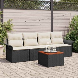 Sonata H Градински Софа Комплект 5 pcs Черен и кремав 55 x 55 x 37 см - Canapele și bănci de grădină