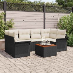 Sonata H Градински Софа Комплект 7 pcs Черен и кремав 55 x 55 x 37 см - Canapele și bănci de grădină