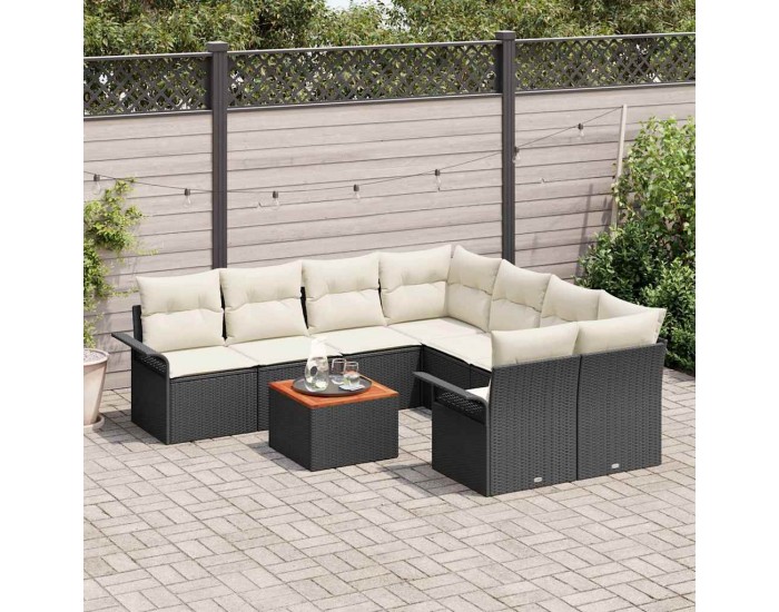 Sonata H Градински Софа Комплект 9 pcs Черен и кремав 55 x 55 x 37 см